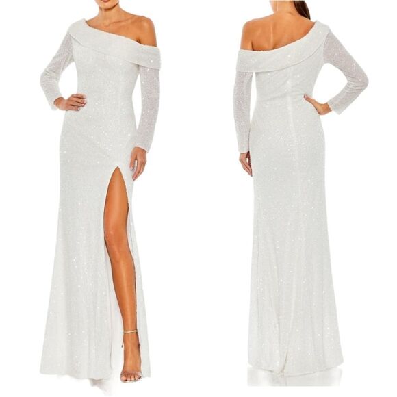 NWT MAC DUGGAL Sequin One Shoulder Trumpet Maxi Gown 4 - Picture 1 of 9